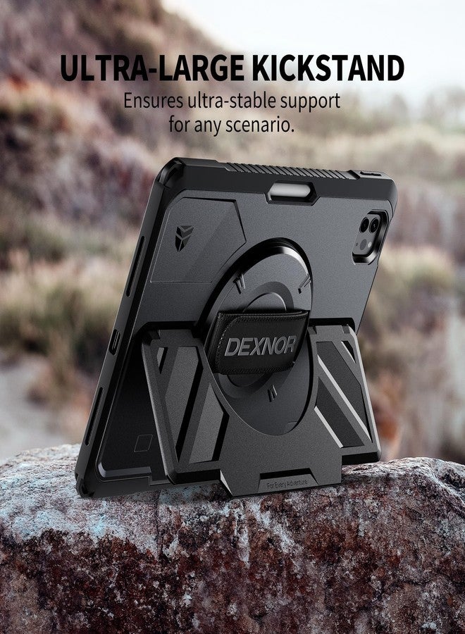 Dexnor Case for iPad Pro 11 inch (2018-2022),Rugged Protective Case with 360° Rotating Hand Strap & Steady Stand & Screen Protector & Pencil Holder Shockproof Full-Body Bumper Cover,Black - Image 3