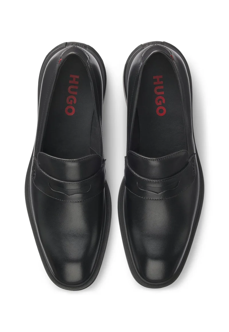 HUGO black Leather loafers with penny trim for Men | Best Price UAE