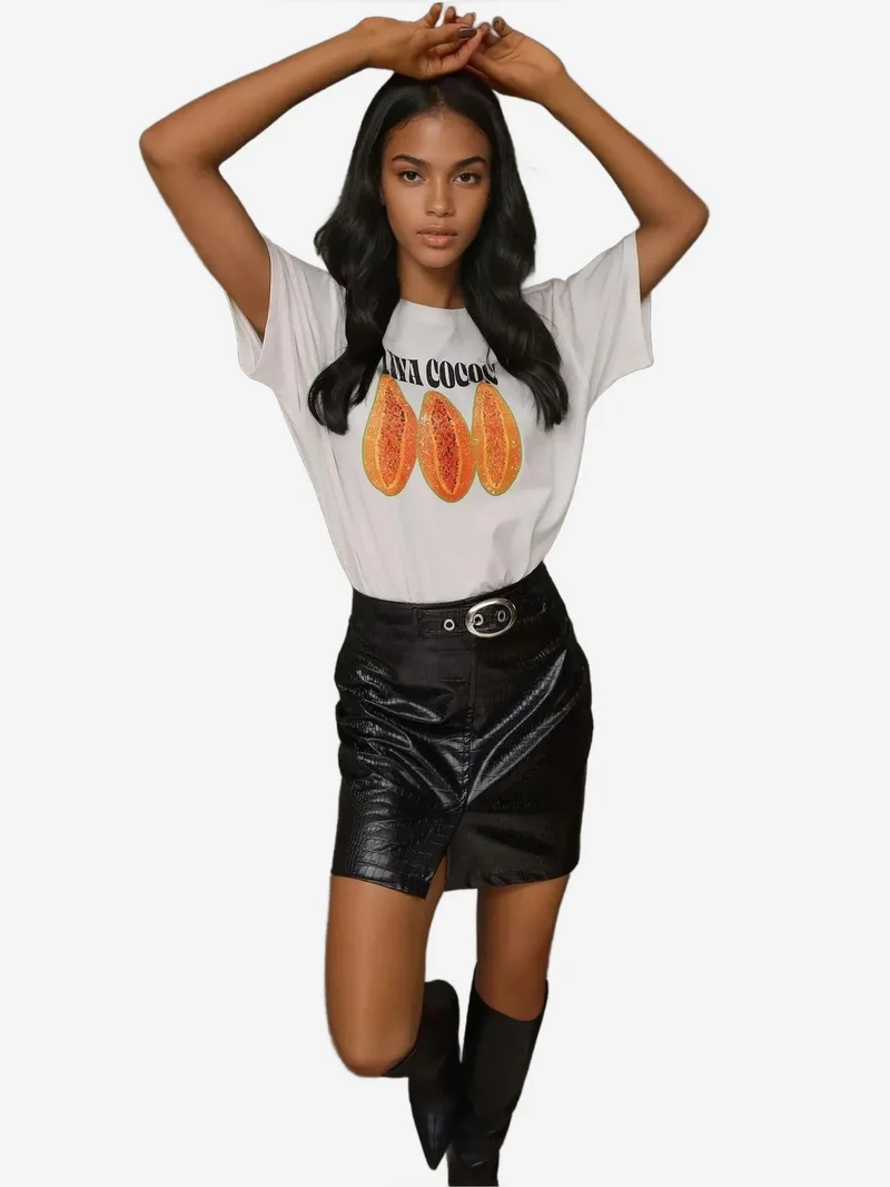 HICCUP %100 Cotton Oversized Printed Crew Neck Cotton T-Shirt