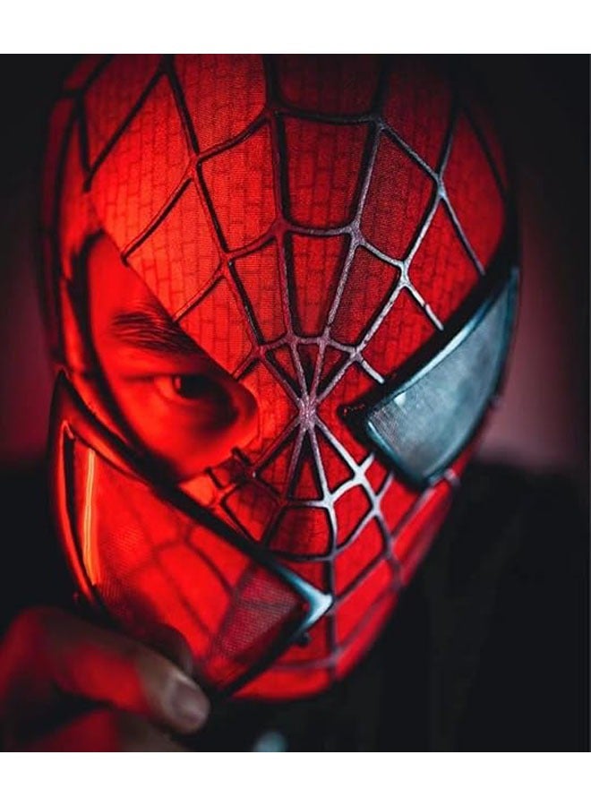 عام قناع سبايدر مان الأصلي، توبي ماغواير، غطاء الرأس من الجيل الأول، إعادة صناعة الفيلم، قناع عين الوميض الكهربائي، قناع مضيء لزي الكوسبلاي - جهاز تحكم عن بُعد بالأسورة المضيئة - علبة هدايا. - Image 3