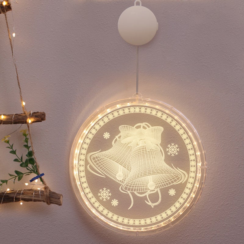 قطعة واحدة من إضاءة LED للزينة الكريسماسية مع معلقة إضاءة ثلاثية الأبعاد مقاس 16 سم / 6.3 بوصة، طبيعة أبيض دافئ، تعمل بالبطاريات، للزينة في المنزل والغرفة والنوم والداخل والنافذة، بنمط جرس الكريسماس - Image 1