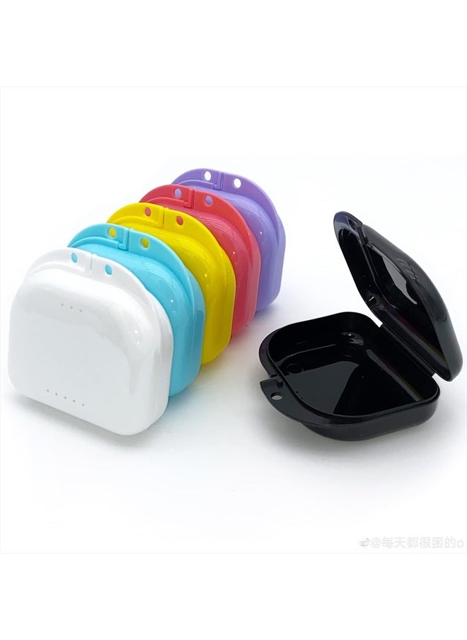 Hoewina - Retainer Case with Vent Holes, 6 Pcs Denture Case, Tight Snap Lock Orthodontic Mouth Guard Case， Black, White, Yellow, Light Purple, Pink and Blue, Easy to Use - Image 1