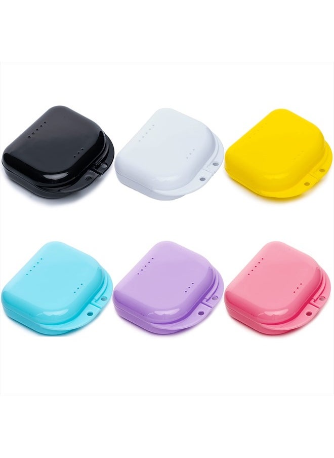 Hoewina - Retainer Case with Vent Holes, 6 Pcs Denture Case, Tight Snap Lock Orthodontic Mouth Guard Case， Black, White, Yellow, Light Purple, Pink and Blue, Easy to Use - Image 1