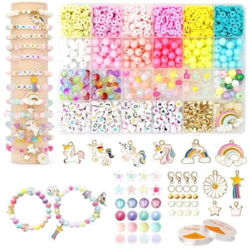 Hudux Clay Beads for Bracelet Making Kit, Heishi Bead for Jewelry Making, Friendship Bracelet Kit, Spacer Beads for Adult Necklace Earring DIY (Unicorn) - Image 1