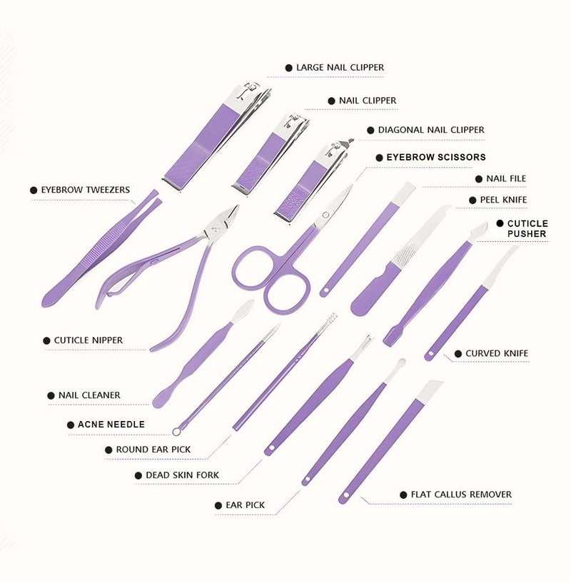 VENDIX Professional Manicure & Pedicure kit, 16-Piece Stainless Steel Nail Clippers, Grooming Kit with Luxurious Travel Leather Case for Men and Women (multicolor) - Image 5
