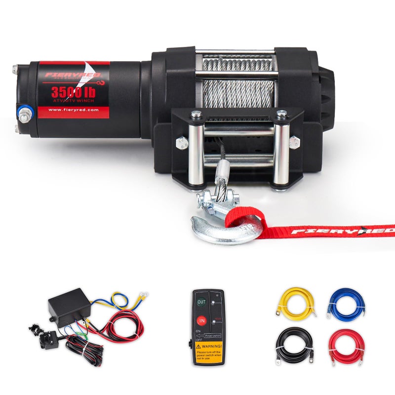 FieryRed ATVUTV Winch 12 V 3500LBS Electric Winch with Steel Cable Wire and Wireless Remote Control Roller Fairlead IP67 Waterproof