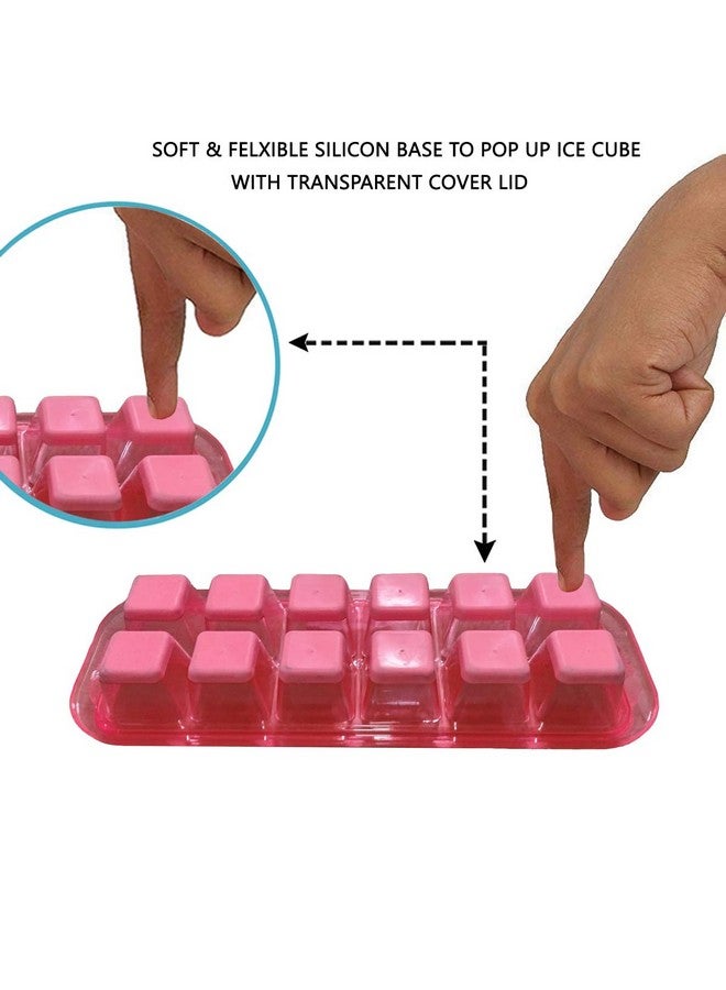 INDDUS صينية مكعبات الثلج الصغيرة InddusHome® مع قاعدة مرنة من السيليكون وغطاء، 12 مكعب (متعدد الألوان - عبوة من 2) بلاستيك - Image 4