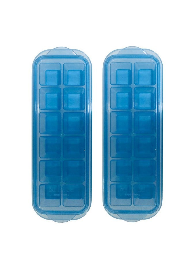 INDDUS صينية مكعبات الثلج الصغيرة InddusHome® مع قاعدة مرنة من السيليكون وغطاء، 12 مكعب (متعدد الألوان - عبوة من 2) بلاستيك - Image 1