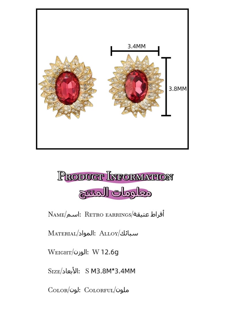 Plane Trees PLANE TREES Sunflower Stud Earrings – Red Oval Crystal Center with Sparkling Rhinestones – Elegant & Eye-Catching Design for Women - Image 4