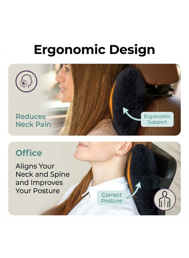 Aeris Car Neck Pillow with Adjustable Strap and Portable Bag Premium Memory Foam Travel Neck Pillow for Airplanes,Buses,Trains - Removable Machine Washable Luxury Black Plush Velour Cover (black) - Image 3