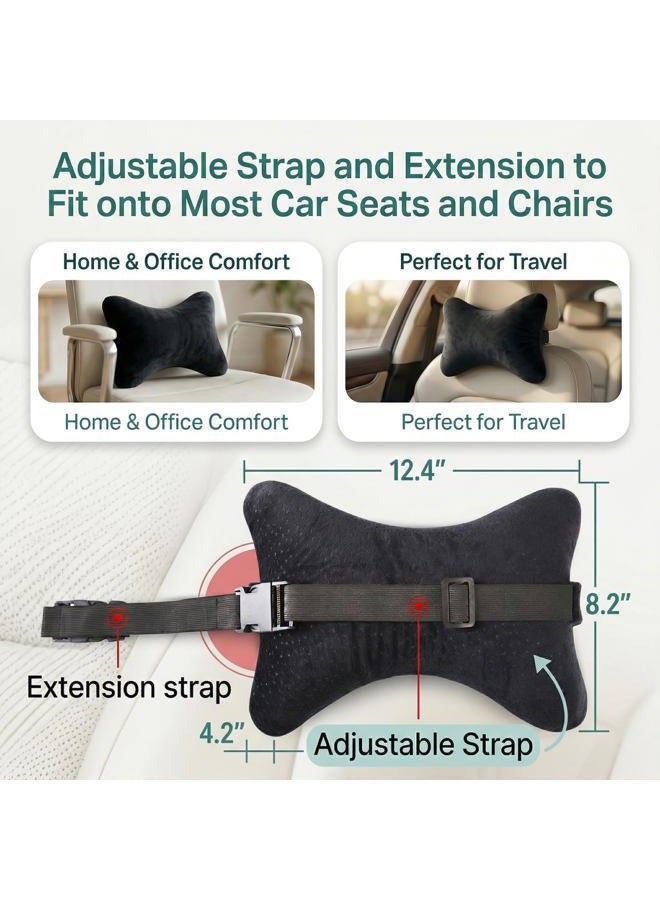 Aeris Car Neck Pillow with Adjustable Strap and Portable Bag Premium Memory Foam Travel Neck Pillow for Airplanes,Buses,Trains - Removable Machine Washable Luxury Black Plush Velour Cover (black) - Image 2