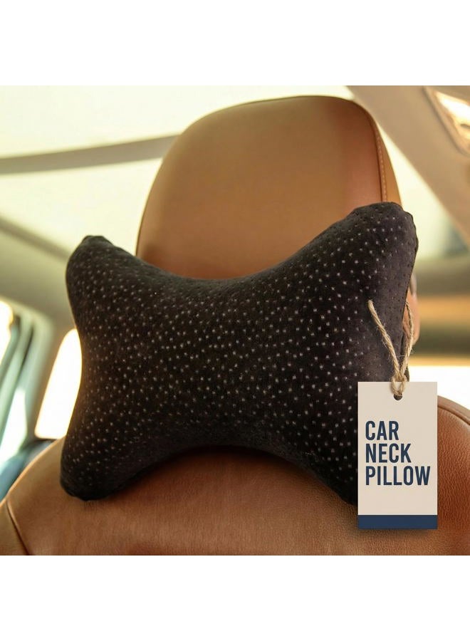 Aeris Car Neck Pillow with Adjustable Strap and Portable Bag Premium Memory Foam Travel Neck Pillow for Airplanes,Buses,Trains - Removable Machine Washable Luxury Black Plush Velour Cover (black) - Image 1
