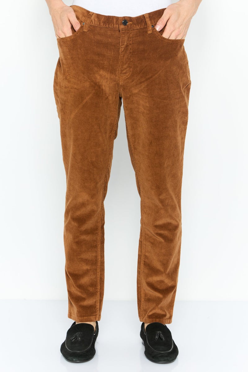 Michael Kors Men Slim Fit Ribbed  Corduroy Pants, Brown  - Image 1