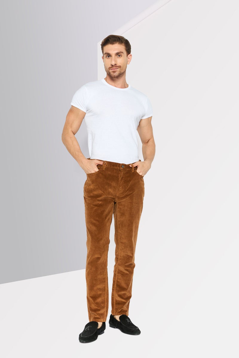 Michael Kors Men Slim Fit Ribbed  Corduroy Pants, Brown  - Image 2