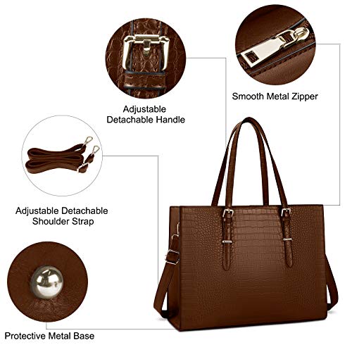 Lubardy Women's 15.6 inch Laptop Waterproof Leather Classy Shoulder Bag for Work, Professional for Business, Office, Large Capacity (Coffee) - Image 3
