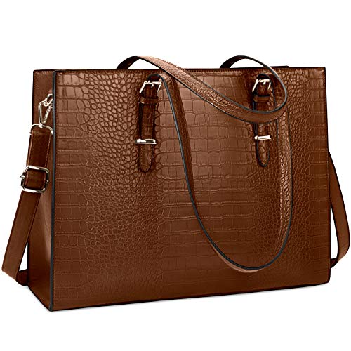 Lubardy Women's 15.6 inch Laptop Waterproof Leather Classy Shoulder Bag for Work, Professional for Business, Office, Large Capacity (Coffee) - Image 1