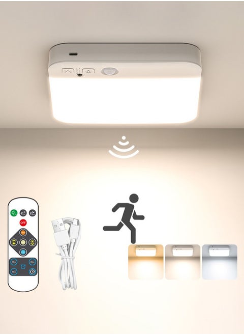 Rechargeable Wireless Ceiling Light, Motion Sensor Lights, Indoor Battery-Operated Light, Shed Light with Remote Control, 3 Mode, Brightness Adjustment