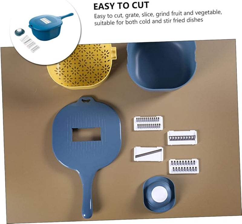 قطاعة و مبشرة خضروات متعددة الوظائف مع صندوق تخزين ومقبض غير قابل للانزلاق باللون الأزرق الداكن - Image 4