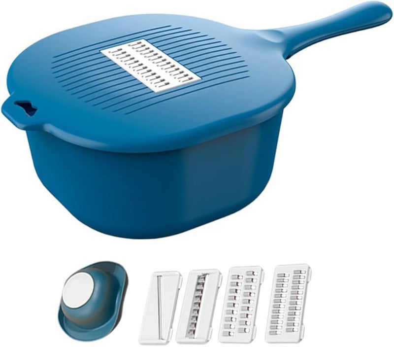 قطاعة و مبشرة خضروات متعددة الوظائف مع صندوق تخزين ومقبض غير قابل للانزلاق باللون الأزرق الداكن - Image 2