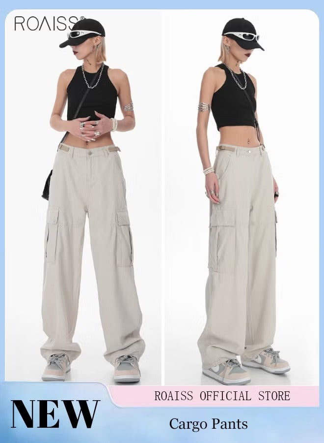 roaiss Women Classic Cargo Pants, Casual Joggers Pants, Wide Leg Sweatpants with Multiple Pockets, Suitable for Daily Wear, Outdoor or Any Physical Activities - Image 1