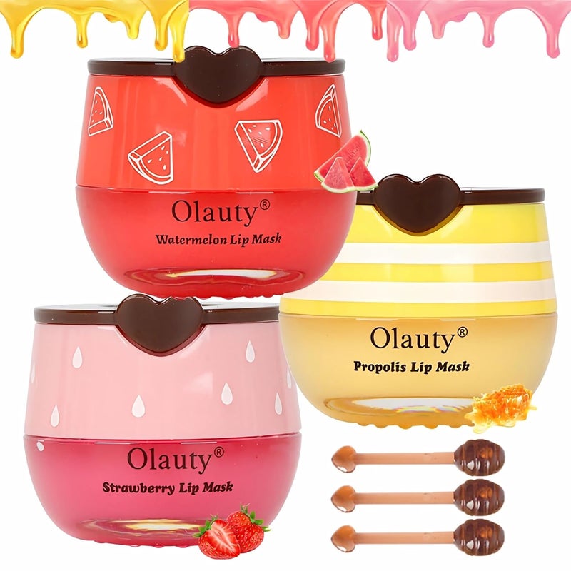 3 PCS Bee Lip Balm Lip Mask Honey Pot Honey  Strawberry  Watermelon Lip Mask Overnight Moisturizing Honey Lip Balm Sleeping Lip Mask Hydrating Prevention Dry  Cracked Lip Scrubs Lip Care