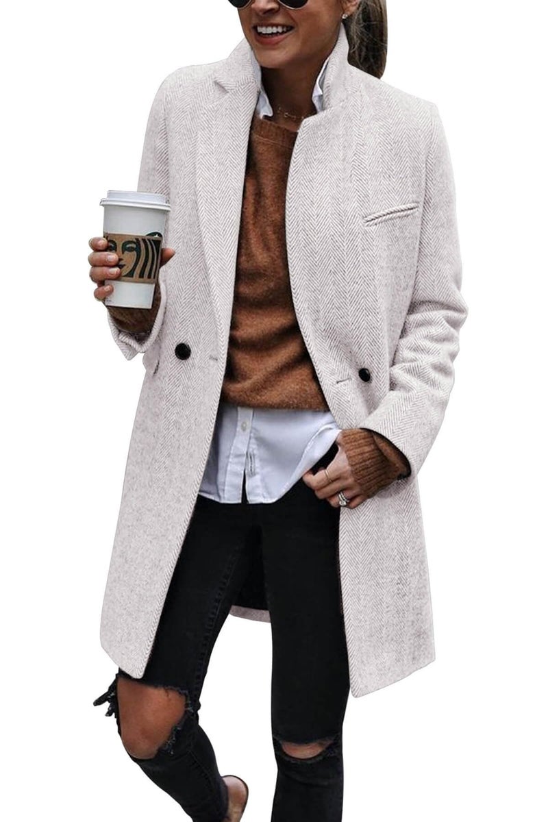 Ebifin Women's Notch Lapel Double Breasted Trench Coat Peacoat Winter Casual Long Blazer Jacket Overcoat - Image 2