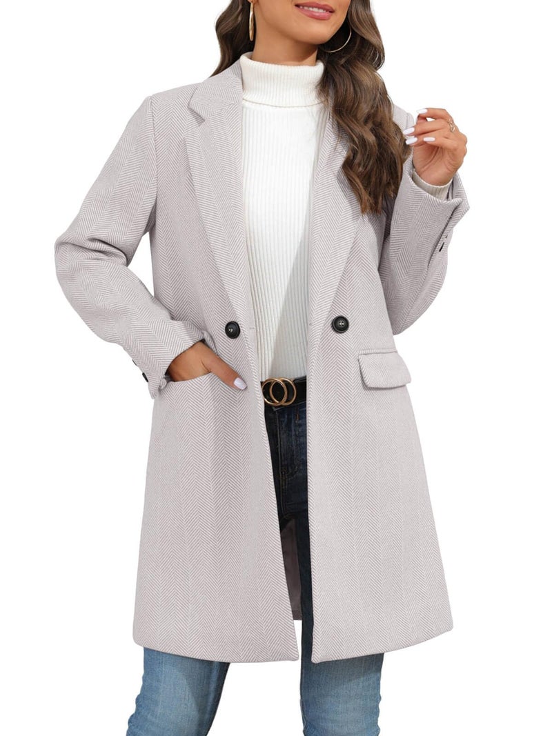 Ebifin Women's Notch Lapel Double Breasted Trench Coat Peacoat Winter Casual Long Blazer Jacket Overcoat - Image 3