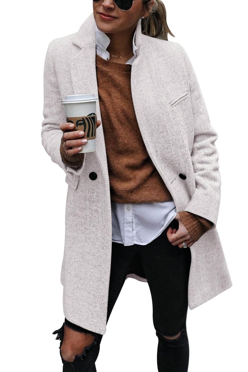 Ebifin Women's Notch Lapel Double Breasted Trench Coat Peacoat Winter Casual Long Blazer Jacket Overcoat - Image 1