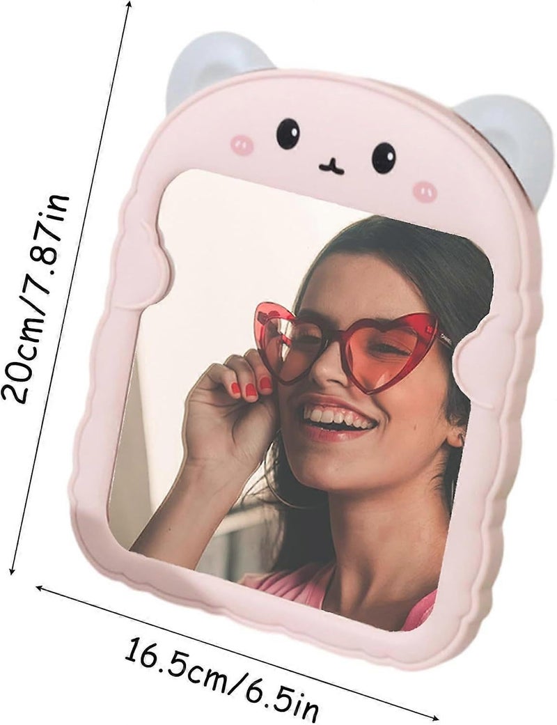Spooky Cute Makeup Mirror Cartoon Bear Mirror for Desk, Desktop Mirror with Stand for Girls, Kids, Hanging Vanity Makeup Mirror for Bedroom, Bathroom, Office, Dressing Room (A-Pink) - Image 2