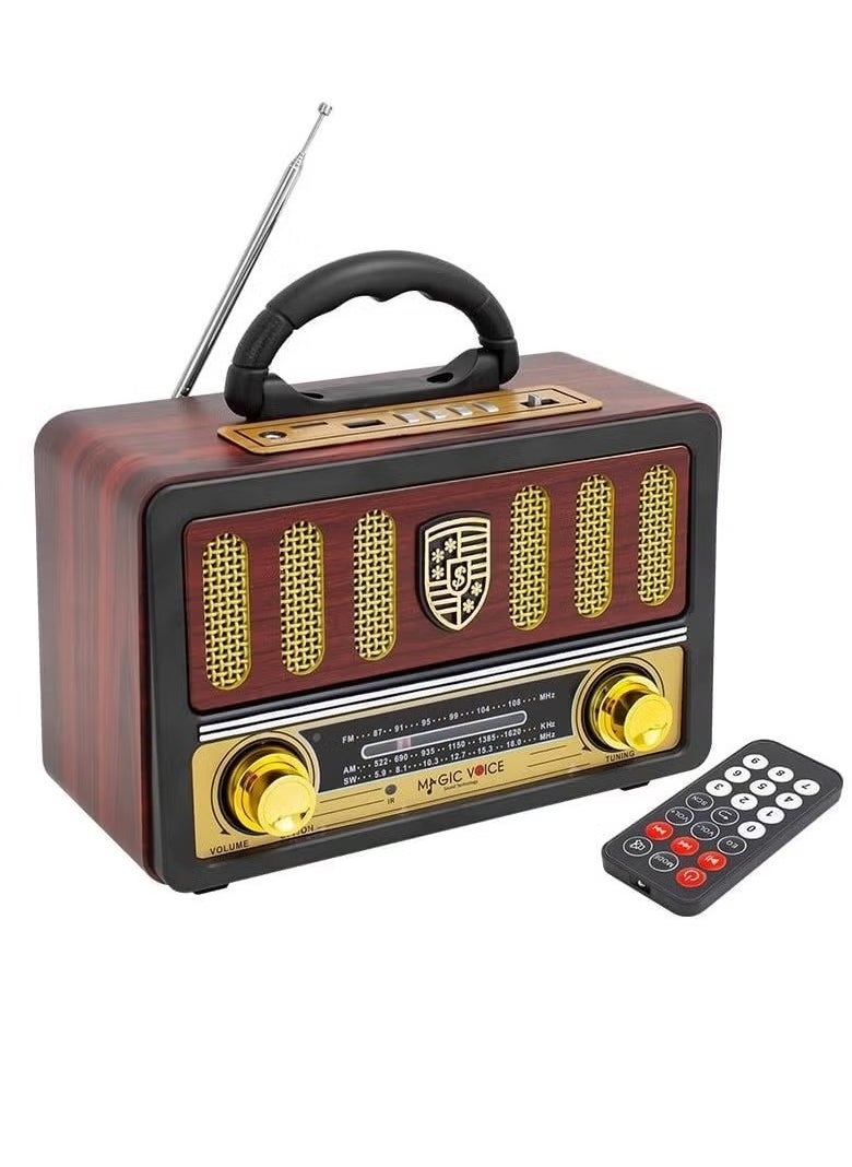 Denx Rechargeable HI-FI Radio with Remote Control, Large Capacity Battery, Portable, Retro Style FM Radio, Support Bluetooth, SD Card Slot, USB and AUX Port  - Image 1