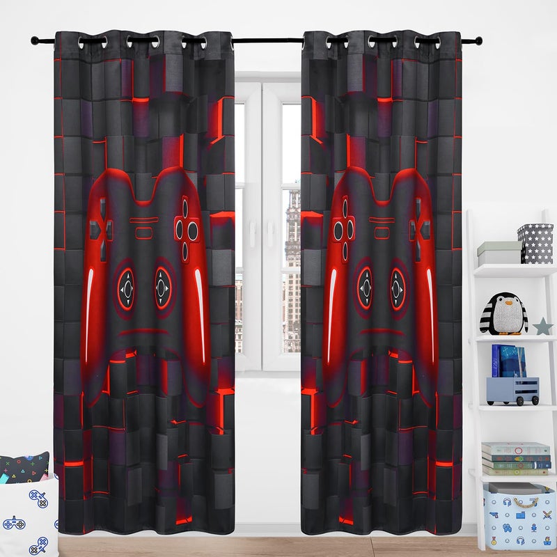 PERFEMET Gamer Blackout Curtains for Boys Room 2 Panels Black Red Gaming Controller Kids Teens Curtain Drapes Cool Darkening Bedroom Living Room Grommet Window Drapes(Red, 52x84inch) - Image 1