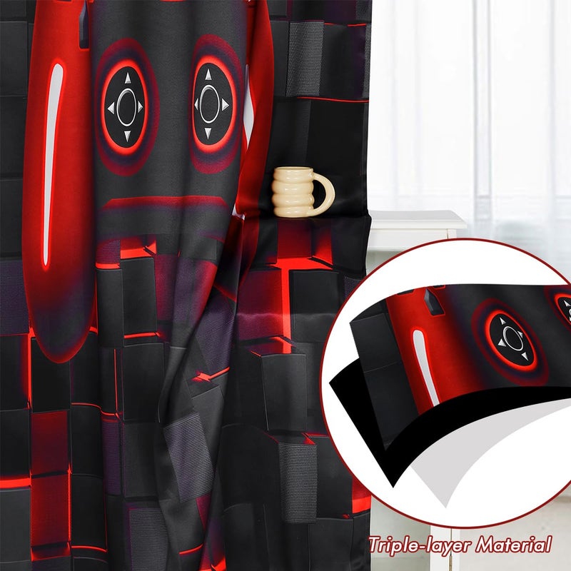 PERFEMET Gamer Blackout Curtains for Boys Room 2 Panels Black Red Gaming Controller Kids Teens Curtain Drapes Cool Darkening Bedroom Living Room Grommet Window Drapes(Red, 52x84inch) - Image 4