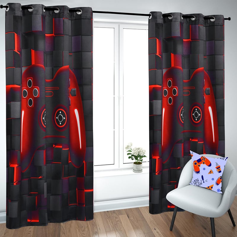 PERFEMET Gamer Blackout Curtains for Boys Room 2 Panels Black Red Gaming Controller Kids Teens Curtain Drapes Cool Darkening Bedroom Living Room Grommet Window Drapes(Red, 52x84inch) - Image 2