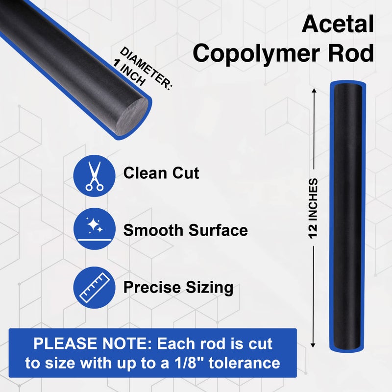 Duco Plastics & Supply Duco USA-Made Acetal Copolymer Dowel Rod 1" Diameter & 12" Length - 1 Pack of Opaque Black Acetal Rod - Durable, Low-Friction Plastic Rod for CNC, Fixtures, and Custom Parts - Image 2