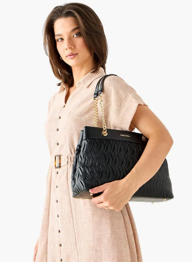Flora Bella By Shoexpress Quilted Tote Bag with Chain Strap and Zip Closure