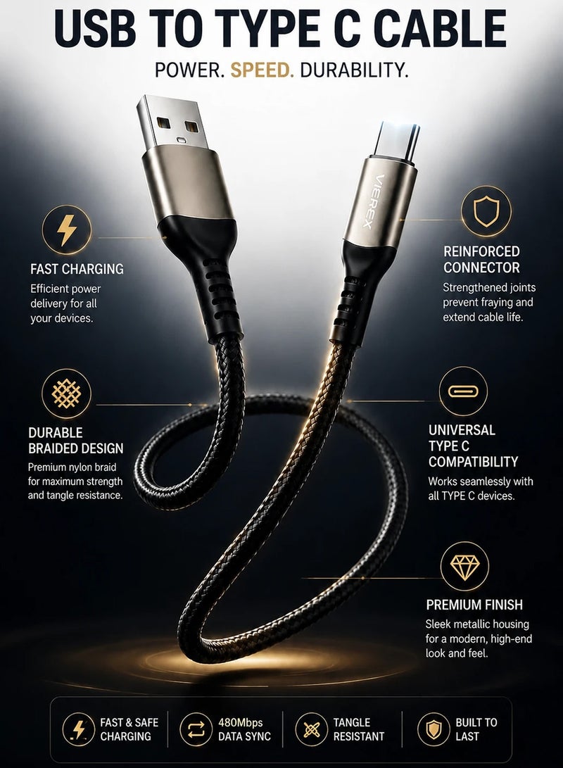 Vierex VC-14 Super Fast USB A to USB C Cable 3.1A Fast Charging Data Cable Durable Braided Charging Cord for Android Devices Tablets Power Banks, 1m - Image 4