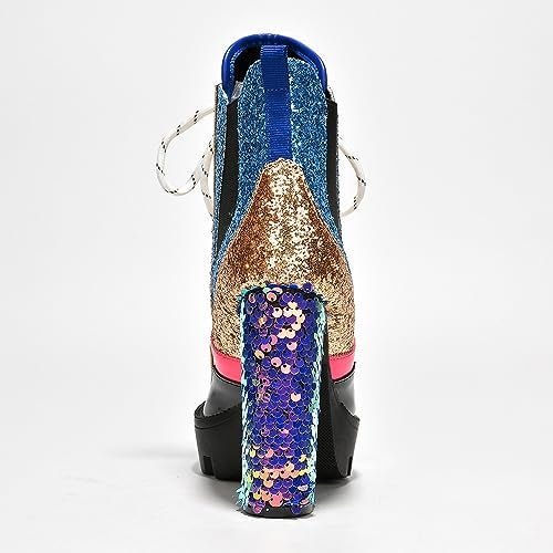 Cape Robbin Nell Gold Glitter Platform Chelsea Ankle Boots with Chunky Block Heels for Women Featuring a Sequined Tongue and Heel - Image 5