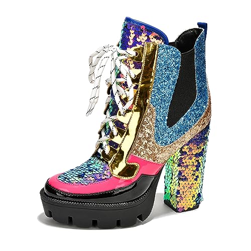 Cape Robbin Nell Gold Glitter Platform Chelsea Ankle Boots with Chunky Block Heels for Women Featuring a Sequined Tongue and Heel - Image 1