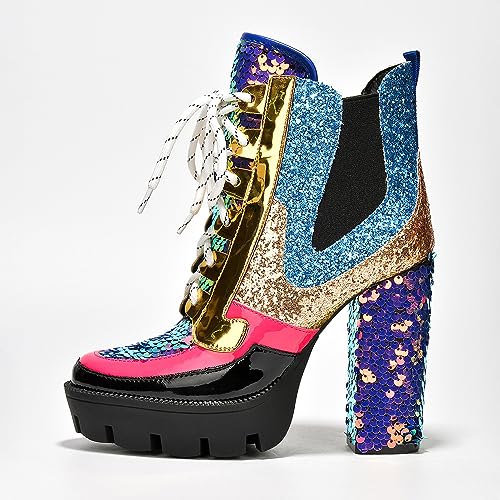 Cape Robbin Nell Gold Glitter Platform Chelsea Ankle Boots with Chunky Block Heels for Women Featuring a Sequined Tongue and Heel - Image 3