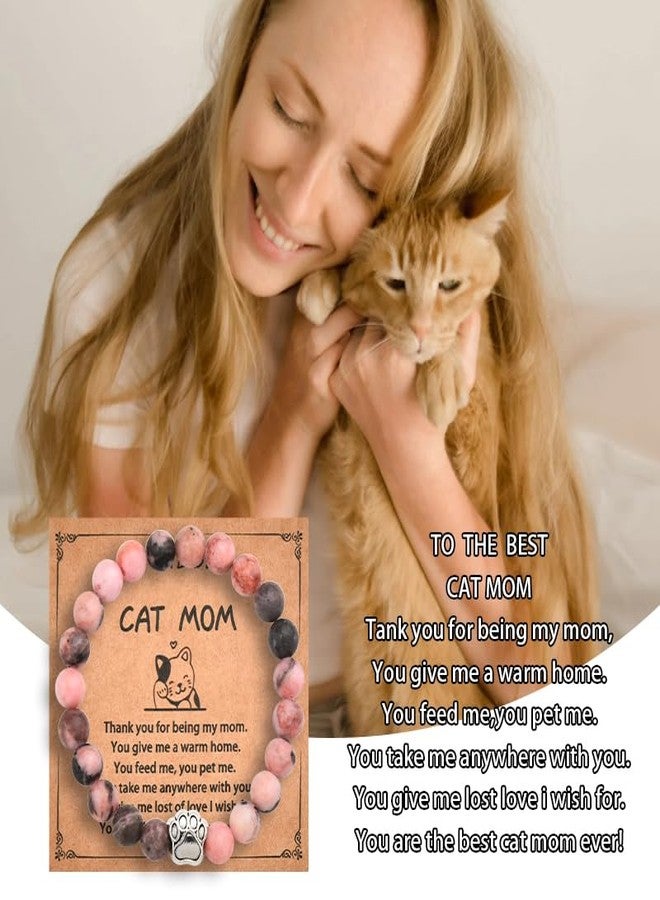 YangQian Cat Mom Bracelet for Women Birthday Christmas Gifts for Cat Lovers Gifts for Her Cat Lady Beaded Bracelet Cat Mama Cat Owner Gift Ideas Cat People Cat Mother Gifts Cat Themed Keepsake Bracelet Gift - Image 2