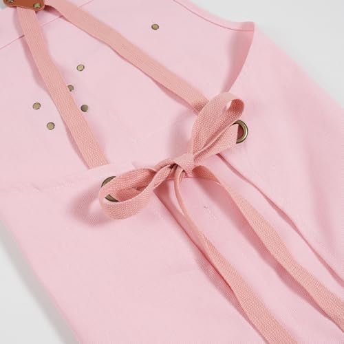 ARBINSON Chef Aprons for Men Canvas Apron with Large Pockets and Adjustable Neck Strap for Cooking, BBQ, Gardening (Pink) - Image 3