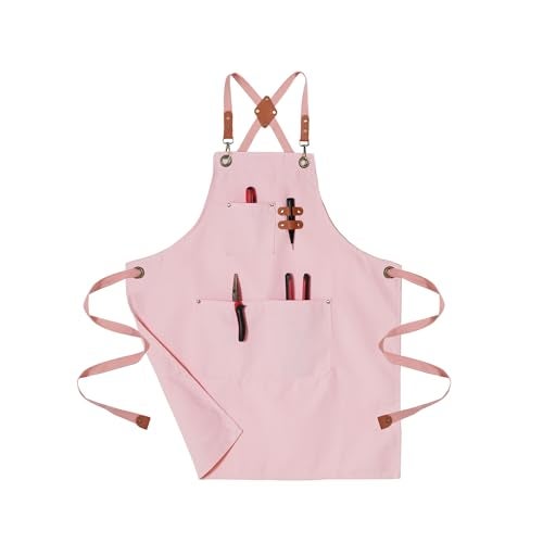 ARBINSON Chef Aprons for Men Canvas Apron with Large Pockets and Adjustable Neck Strap for Cooking, BBQ, Gardening (Pink) - Image 2
