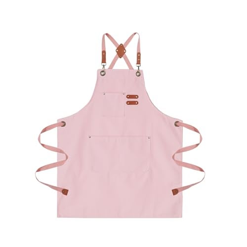 ARBINSON Chef Aprons for Men Canvas Apron with Large Pockets and Adjustable Neck Strap for Cooking, BBQ, Gardening (Pink) - Image 1