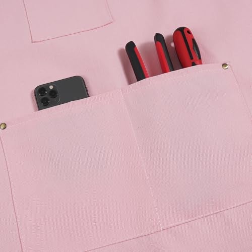 ARBINSON Chef Aprons for Men Canvas Apron with Large Pockets and Adjustable Neck Strap for Cooking, BBQ, Gardening (Pink) - Image 5