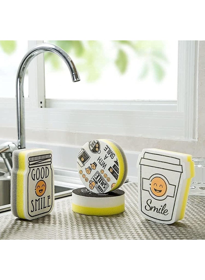 4-Pack Smiley Face Cleaning Sponges - Non-Scratch Scrub Sponges for Dishes, Countertops & Household Cleaning - Image 1