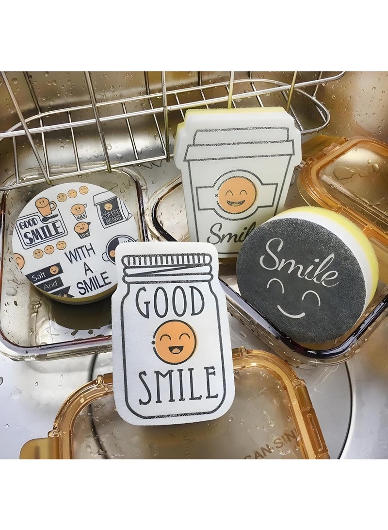 4-Pack Smiley Face Cleaning Sponges - Non-Scratch Scrub Sponges for Dishes, Countertops & Household Cleaning - Image 4