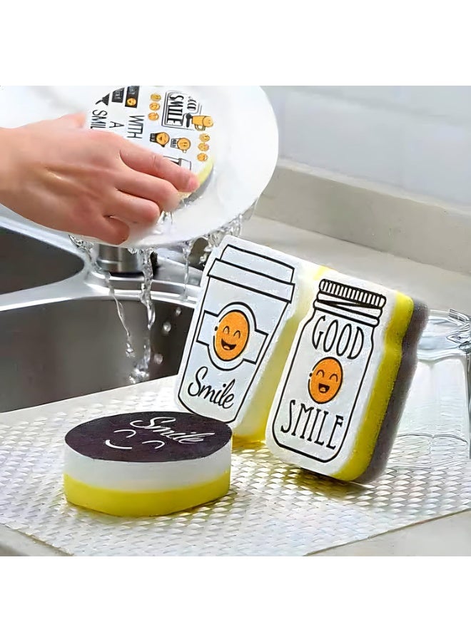 4-Pack Smiley Face Cleaning Sponges - Non-Scratch Scrub Sponges for Dishes, Countertops & Household Cleaning - Image 5