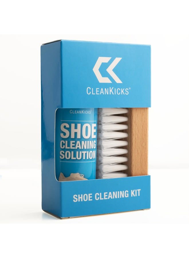 CleanKicks Shoe Cleaning Kit - Footwear Cleaner for Sneakers, Boots, Cleats, and Many Other Shoe Types - (4 Ounce Bottle and Brush). Packaging May Vary Between Green and Blue. - Image 1