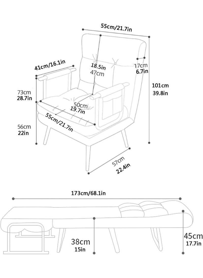 GT-Wheel Folding Sofa Recliner Arm Chair Convertible Sofa Bed Sleeper Chair 5 Position Adjustable Backrest - Image 5