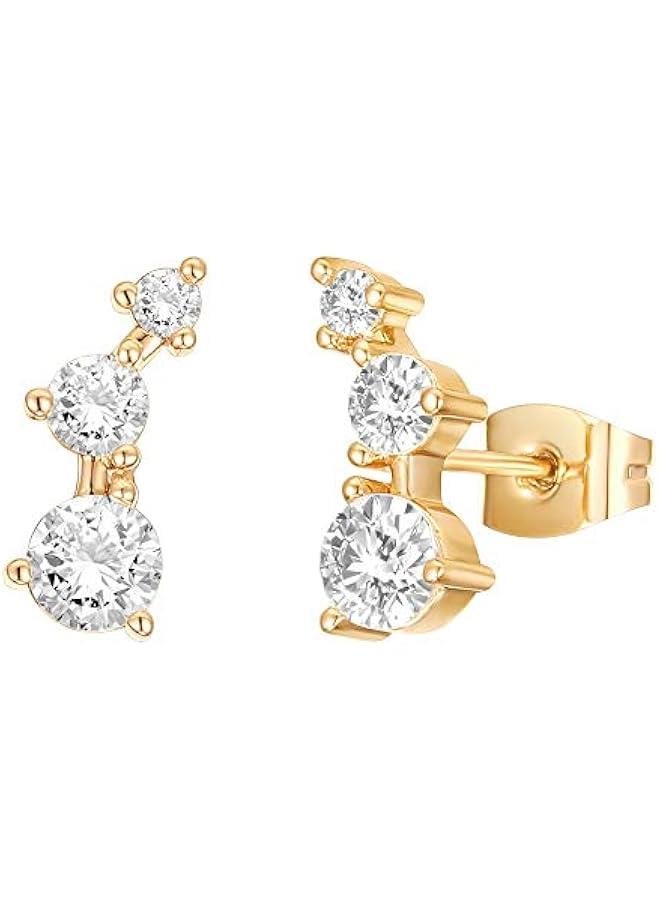 14K Gold Plated Cubic Zirconia Ear Crawler Earrings - Faux Diamond Arrow Ear Climber Fashion Earrings for Women - Image 1